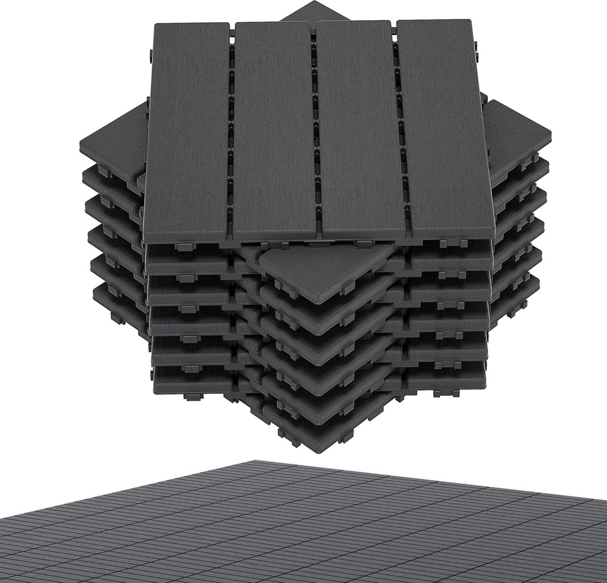 Terrastegels Houtlook - Vloertegels Balkon - Tuin en terras - Kliksysteem Drainage - 2 m² - Antraciet
