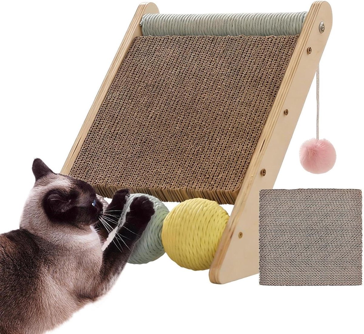 Krabplank van Karton - Krabmat Krabkussen - Katten Verrijking - Interactieve Speelfunctie - 46 x 26.5 x 9 cm