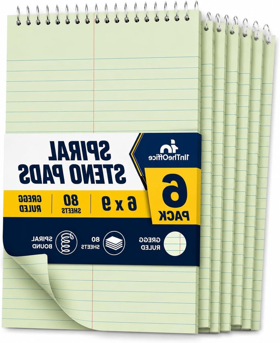 Steno Notitieblok - Schrijfblok Bloknotitie - Notities Maken - Perforatie voor Afscheuren - 6x9 inch - Groen
