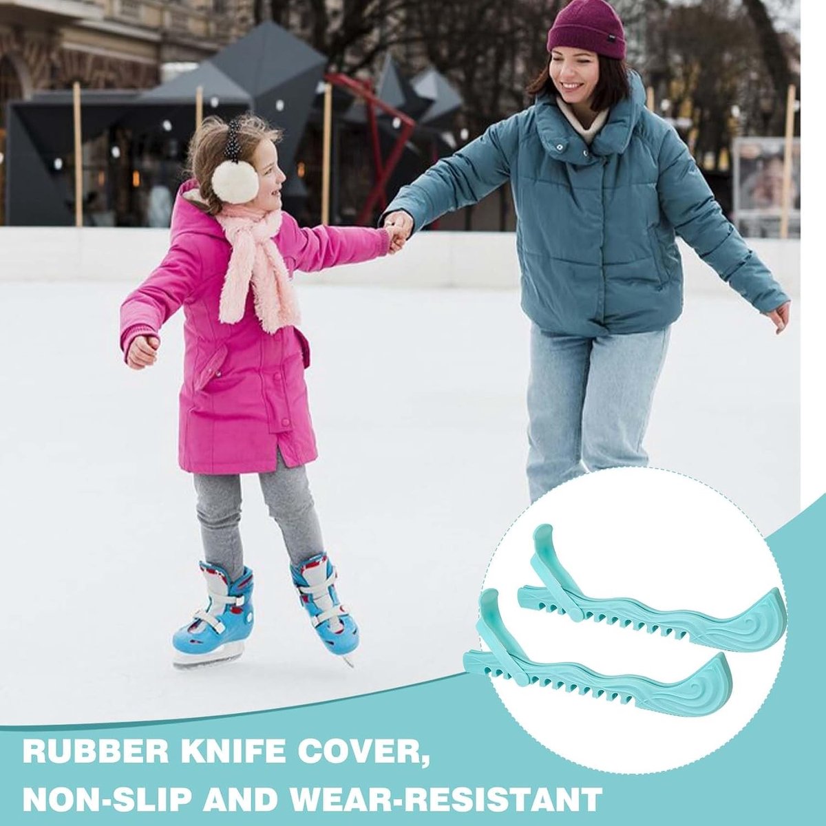 Verstelbare Skate Beschermers voor Kinderen - IJs- en Hockeyschaatsen Accessoires in Mint Groen, Maat M, Silicone
