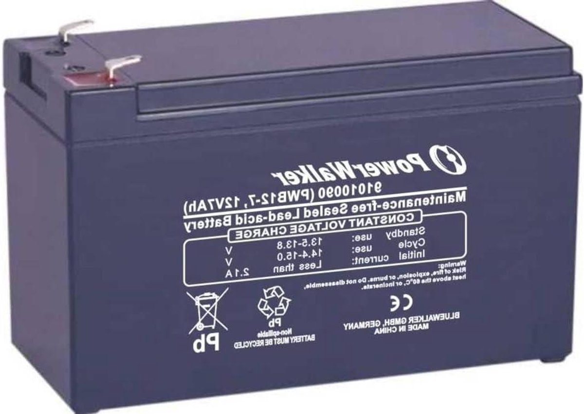 Reservebatterij - Accu UPS VRLA - USV Stroomvoorziening - Loodaccu Gel - 12V 7Ah - Zwart