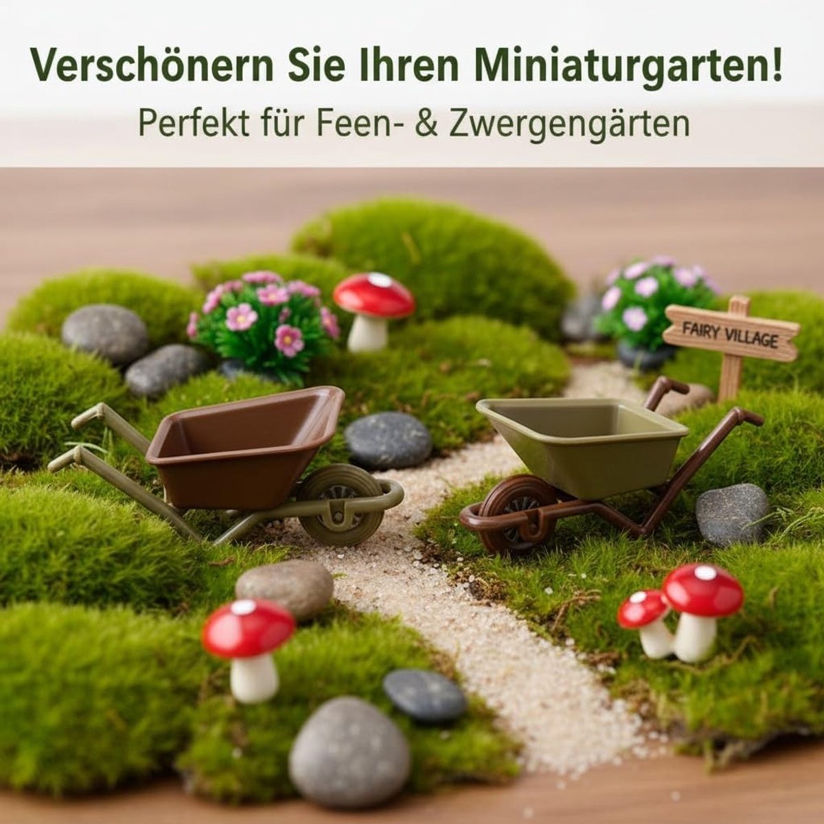 SnelShoppen - 2 Stuks Miniatuur Poppenhuis Tuinwagentjes Kleine Decoratieve Trolley Modellen Vintage Tuinwagentjes voor Sprookjesachtige Tuinen Dioram