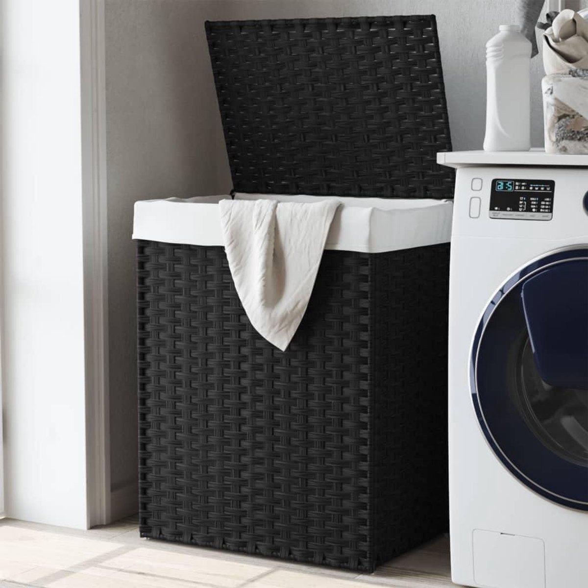 Wasmand met Deksel - Opvouwbare Wasbak - Kleding Opbergen - Duurzaam PE-rotan Materiaal - 46 x 33 x 60 cm