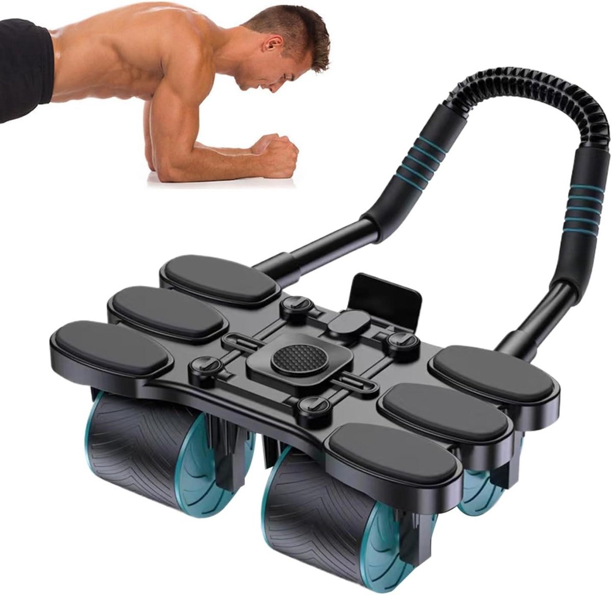 Buikoefenwals - Ab roller wiel - Buikspieren trainen - Automatische rebound - Vier wielen - Zwart