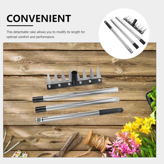 Verstelbare Tuinhark - Kleine Hark - Onkruid Verwijderen - Afneembare Metalen Hark - 1215 cm Lengte - Zwart — afbeelding 4