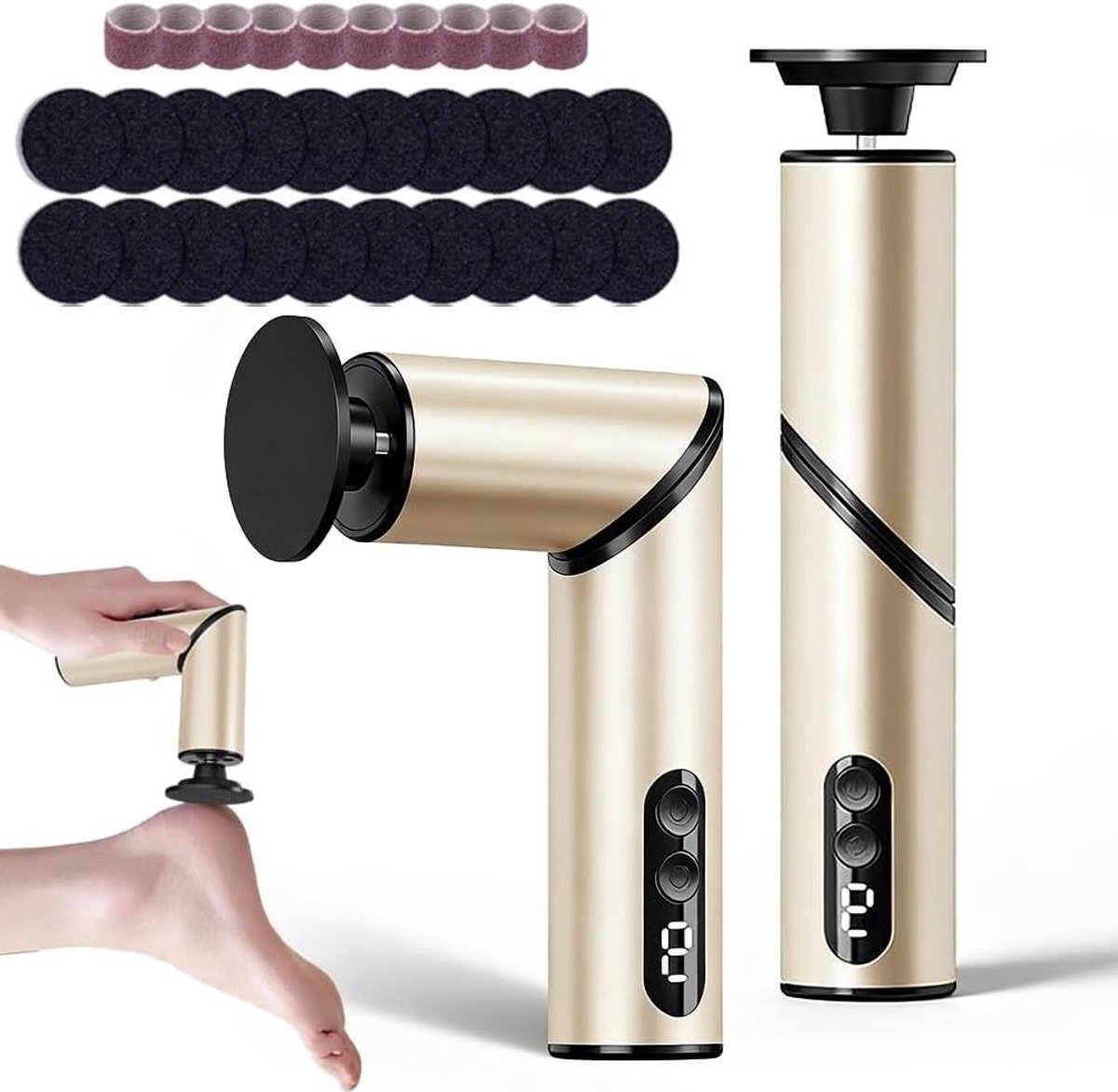 Elektrische Eeltverwijderaar - Voetvijl - Voetverzorging Thuis - 5-in-1 Functionaliteit - 13 x 3 cm - Goud
