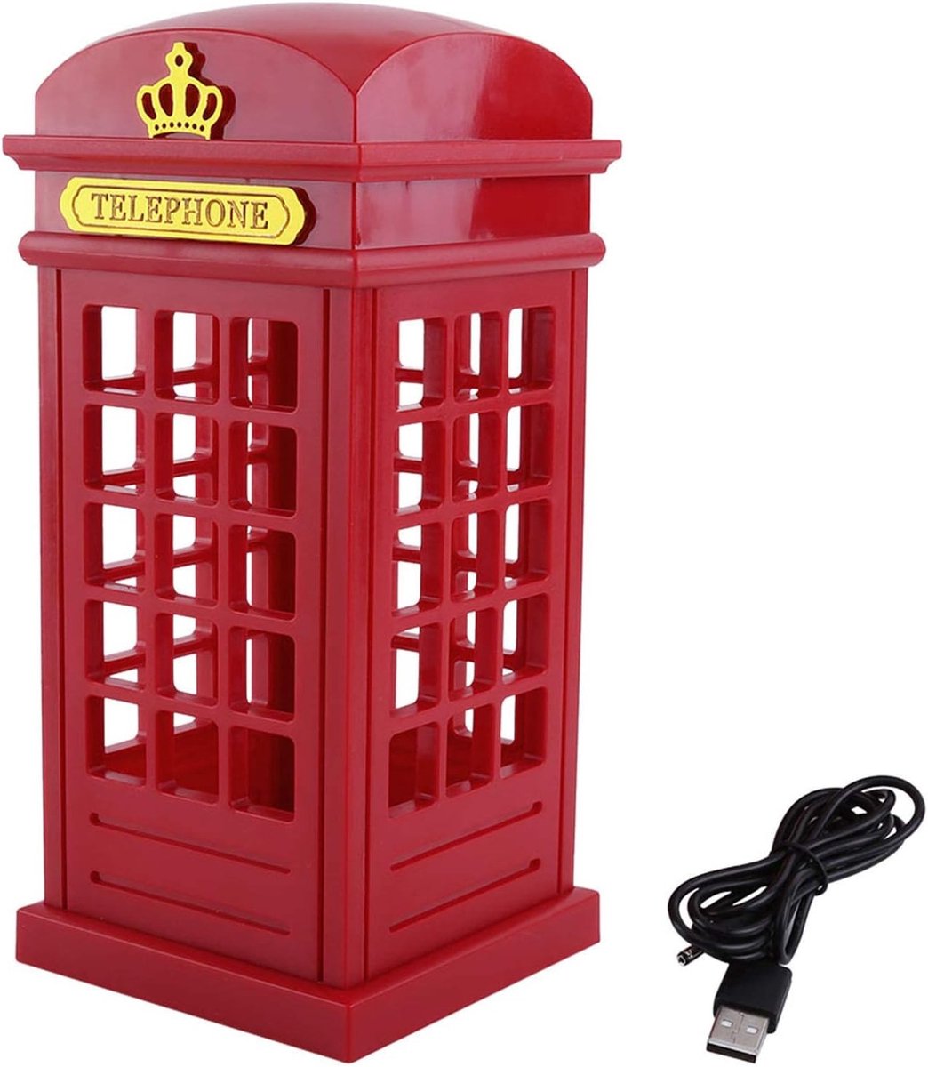 Retro Britse Telefooncel Nachtlamp met Touch Sensor en Dimbare Gele LED - Creatief Canvas Design voor Thuisdecoratie en Sfeerverlichting