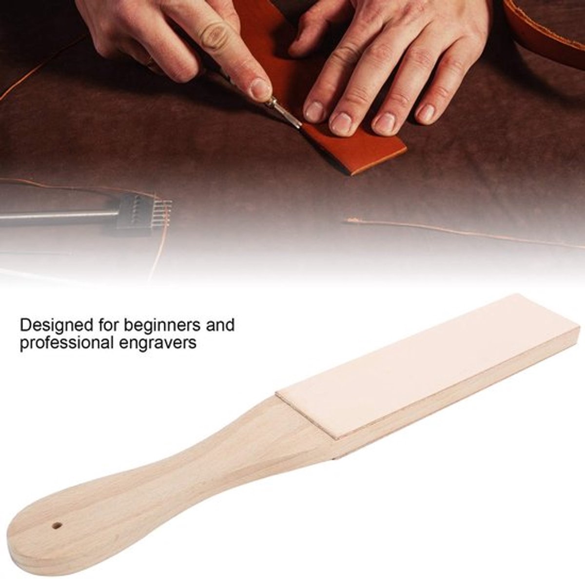 Messenslijper Dubbelzijdig - Lederen Slijper - Polijstpasta - Ergonomisch Handvat - Voor Messen/Houtsnijgereedschap - 277 Mm