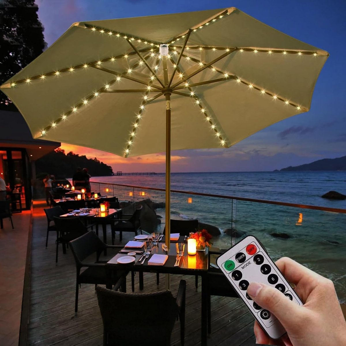 Parasolverlichting - Warm Wit - 10,4 m - Waterdichte LED Lichtslinger met Afstandsbediening - Voor Buiten
