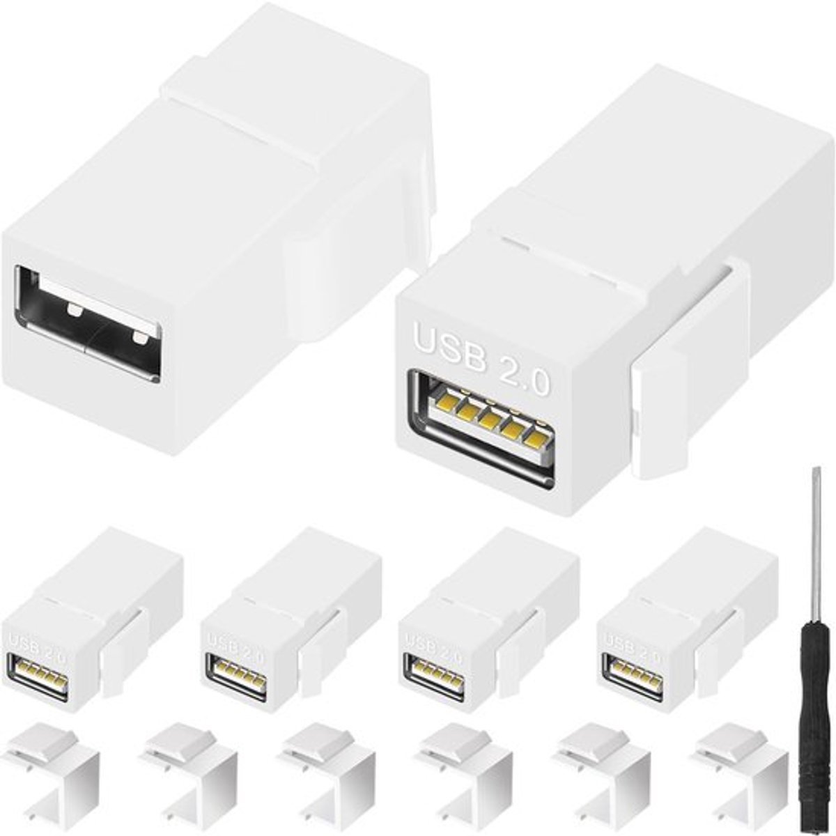 USB 2.0 Vrouw-Vrouw Koppeladapter Keystone Jack Inzetstukken, Wit