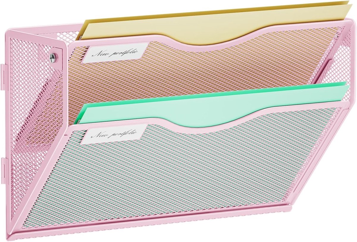 Posthouder - Roze - Laags A4 Documenthouder - Metalen Wand Organizer - Voor Kantoor en Thuis
