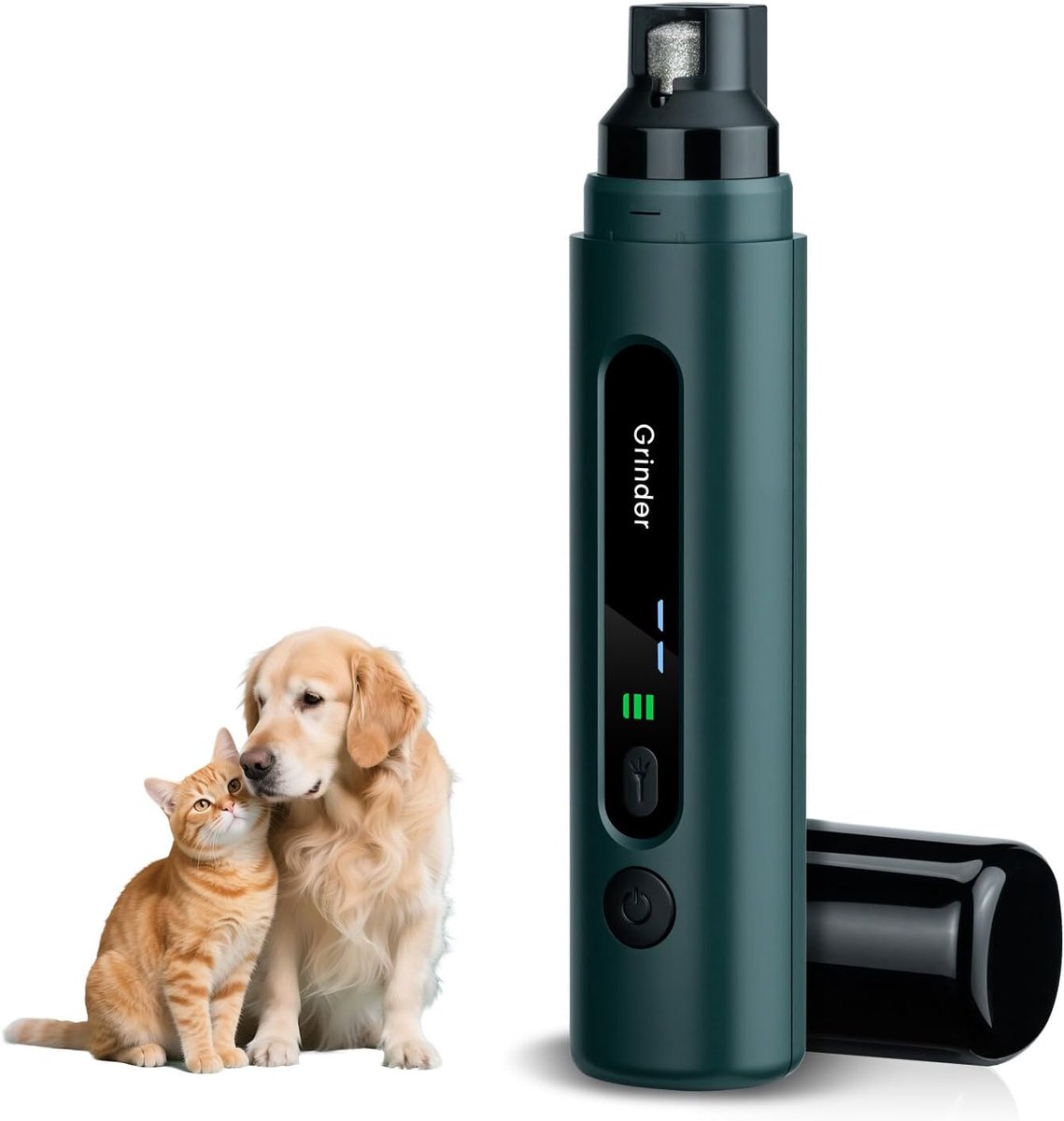 carmdering - Elektrische Nagelvijl voor Honden, Oplaadbare Nagelknipper met LED, 5 Snelheden, Stofkapje, Stil Slijpen voor Kleine, Middelgrote en Grote Honden – Donkergroen
