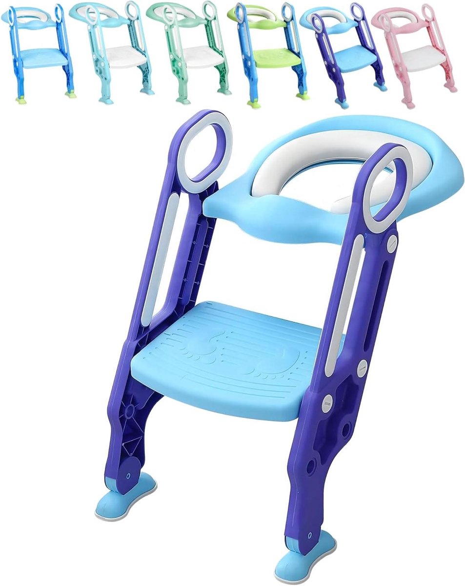 Opvouwbare Toiletverkleiner - Kindertoilet Stoel - Zindelijkheidstraining - Verstelbare Trap - 2-7 Jaar - Blauw Paars