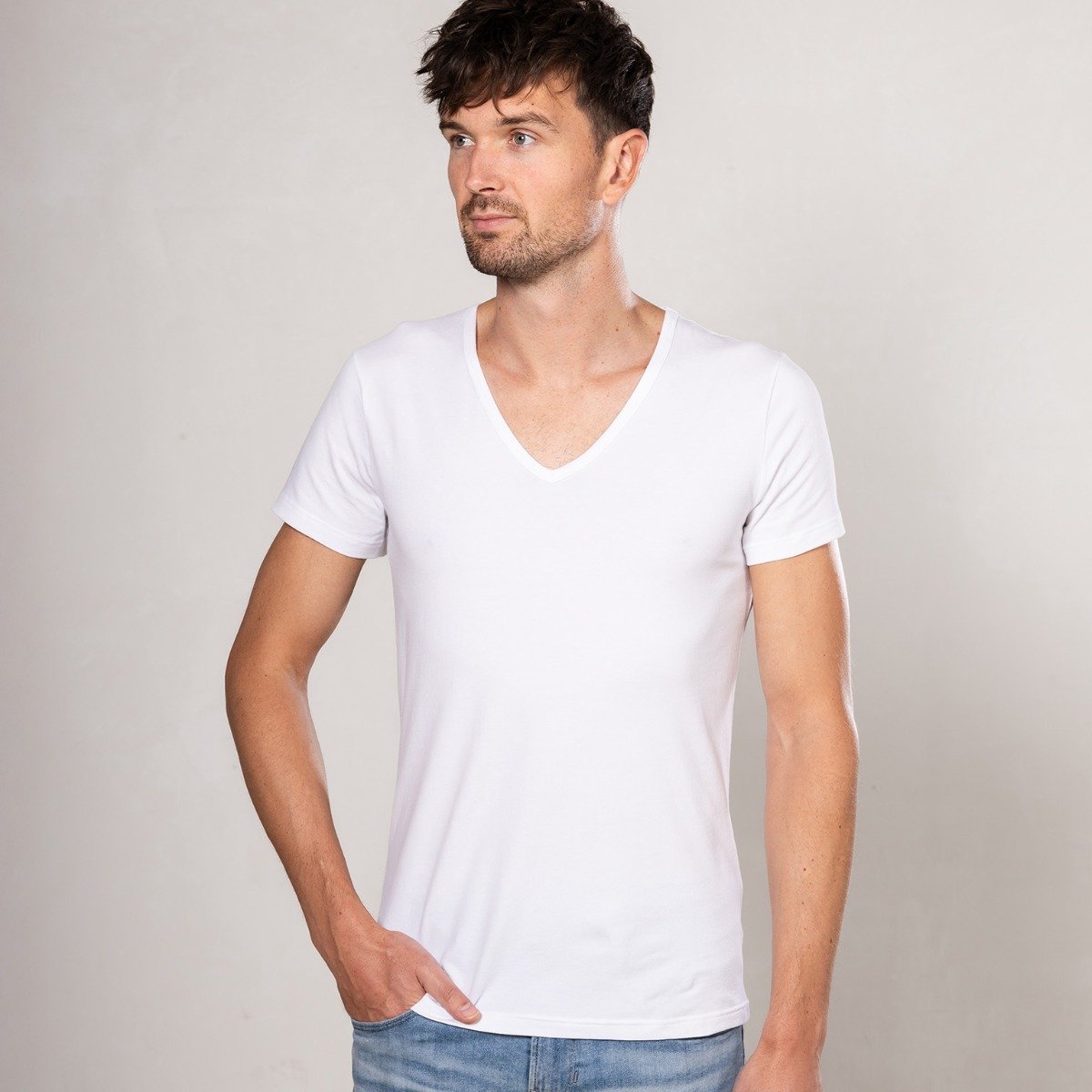 Alca Fashion - Extra Long - Heren T-Shirt Lite Diepe V-Hals - Wit - XL