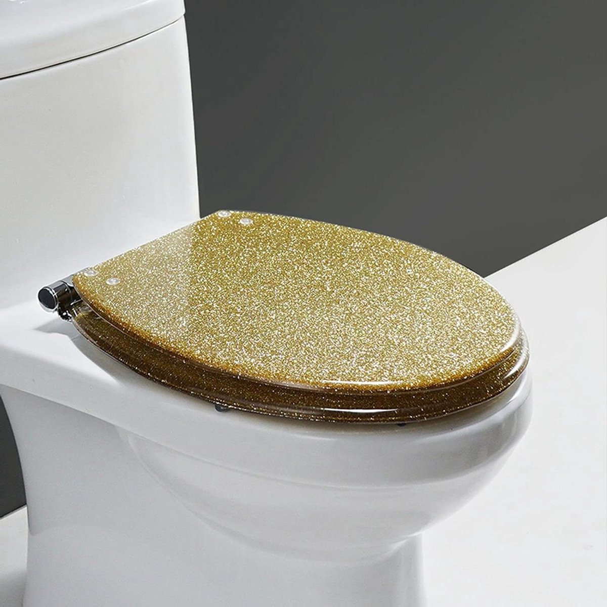 Toiletzitting Resin - Glitter Deksel - Badkamer Decoratie - Zacht Sluitend - 40-47 cm - Goud