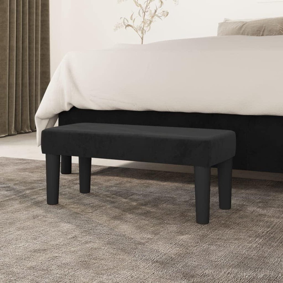 Fluwelen Zitbank - Ottomaan Poef - Extra Zitplaats - Moderne Stijl - 70 x 30 x 30 cm - Zwart