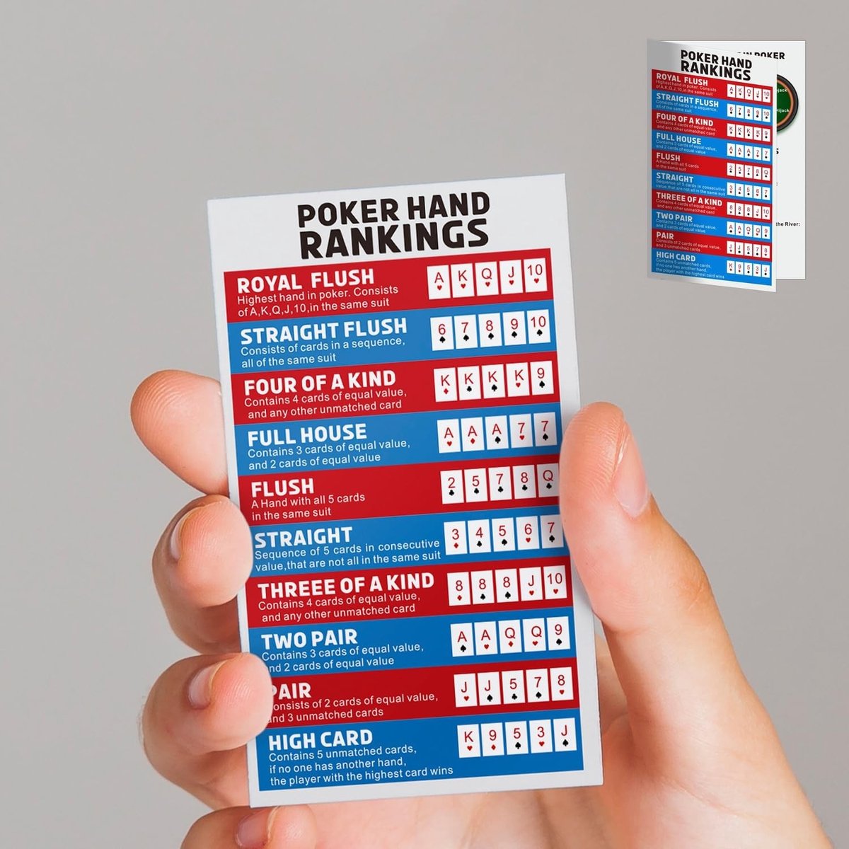 Pokerset - Zakformaat 7 x 12 cm - Duurzame Plastic Pokerhand Ranking Kaarten - Voor Beginners en Professionals