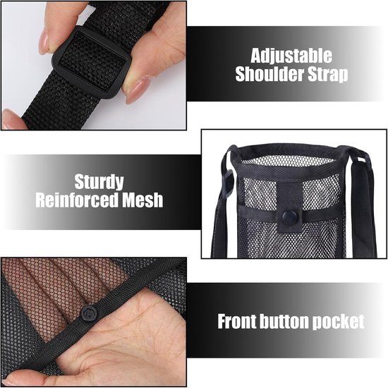 Flessenhouder - flessendrager - waterfleshouder - 2 stuks - flessen houder riem - waterfleshouder schouderriem - waterfles houder tas - waterfles houder riem - waterfles houder rugzak - Voor wandelen camping reizen sport - Zwart + Grijs — afbeelding 3