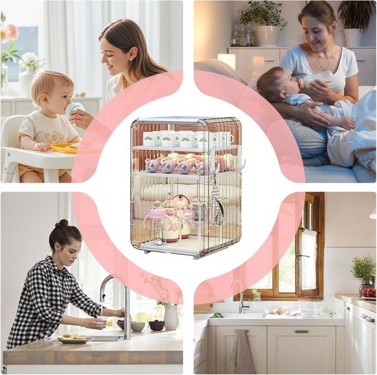 Babyfles Organizer - Flessen Droogrek - Babyvoeding Opslag - Stofdicht Hygiënesysteem - 39.5 x 25 x 24 cm - Wit — afbeelding 3
