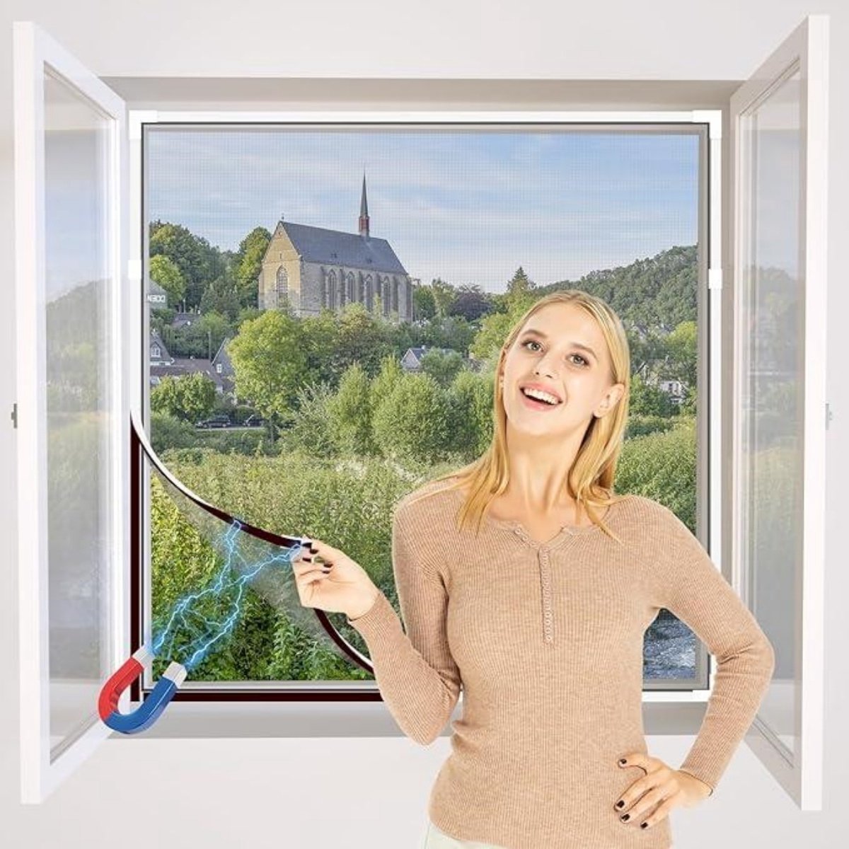 GELLDG Magnetisch Raamhor - Vliegenhor met Magneetsluiting - Zelfklevend Insectenhor 100x130cm - Geschikt voor Ramen en Deuren - Kunststof Frame met Grijs Net - Eenvoudige Installatie zonder Gereedschap