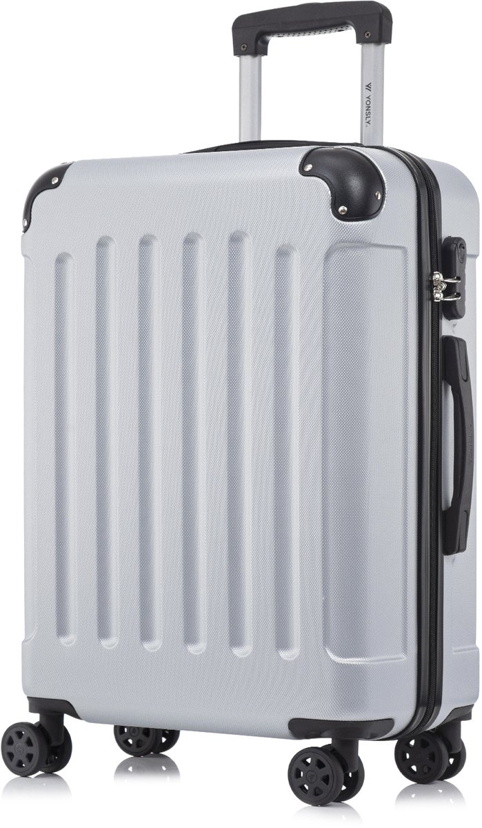 YONSLY Handbagage Koffer - 66cm - 66 L - Cijferslot- 360° Draaibare Wielen - Trolley- 66 x 43 x 26 cm - Zilver
