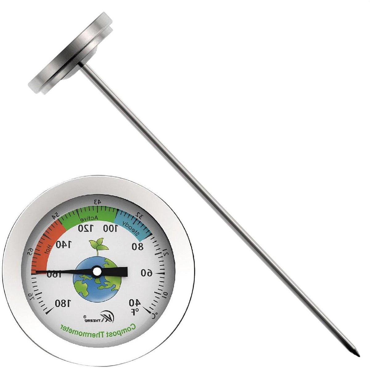 Bodemthermometer - Compostmeter Tuinmeter - Bodemtemperatuur Meten - Roestvrij Staal - 25.7 cm - Meerkleurig