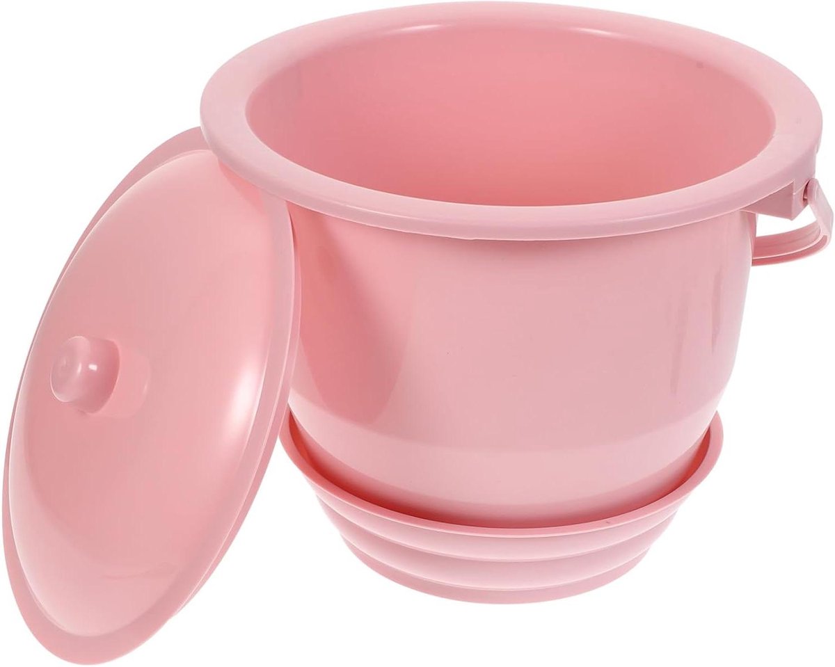 Kinderpotje met Deksel - Noodtoilet Plasemmer - Thuiszorg Gebruik - Antislipbasis - 25.5 x 25.5 x 22 cm - Antiek