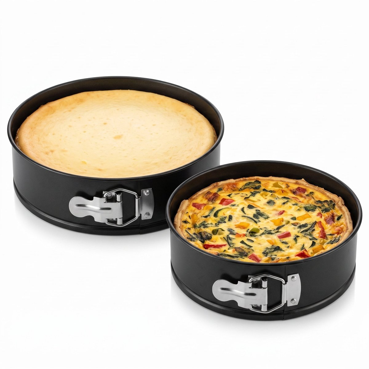 Cheqo® Springvorm Set van 2 - Bakvorm - Taartvorm met Antiaanbaklaag - Losse Bodem - Bakblik - Cakevorm - Cheesecake Vorm - Quichevorm - Rond - Non Stick - Taartbodem Vorm - Bakvormen Set voor Taarten en Cakes - Bakspullen - Zwart
