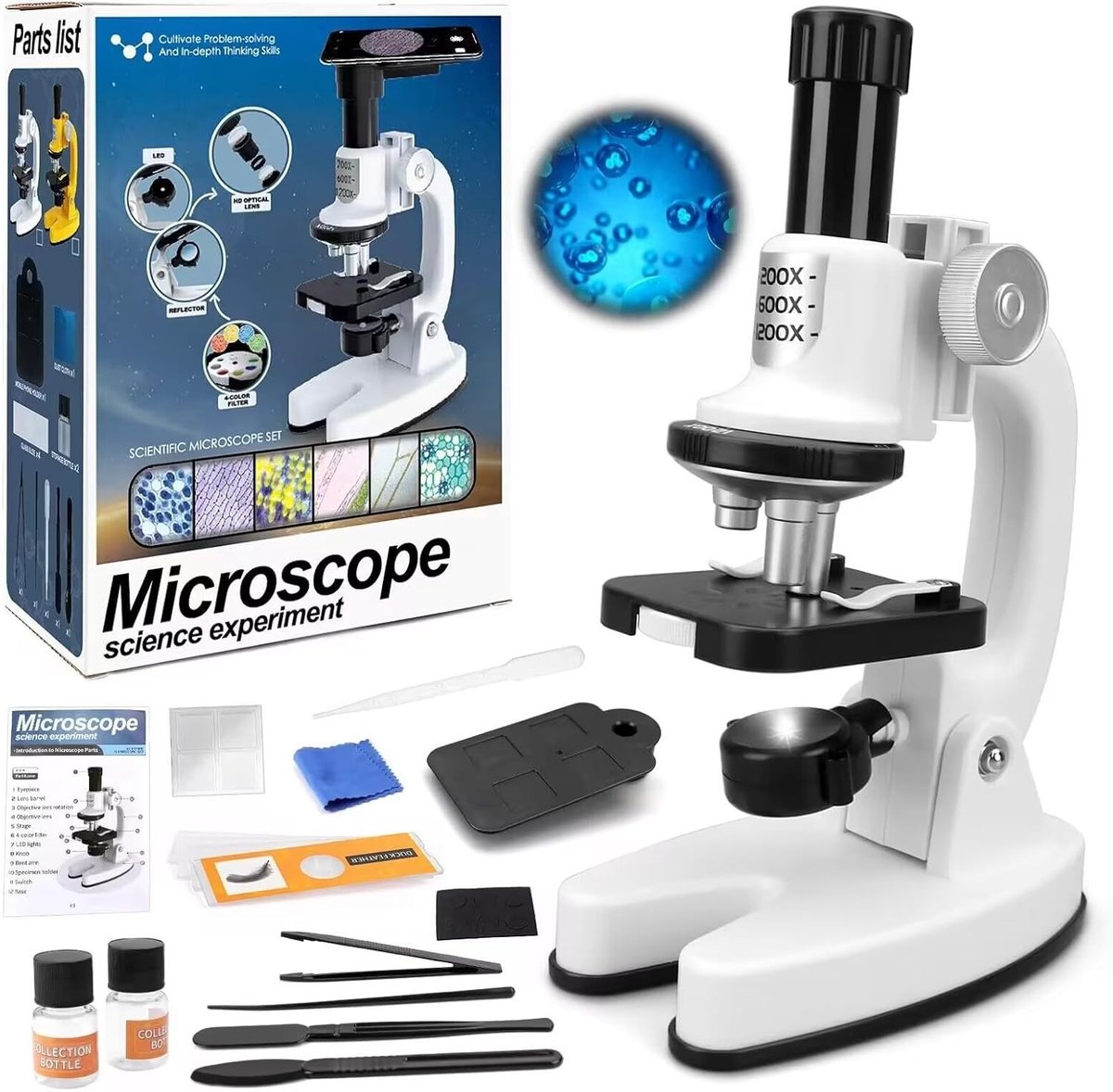 Handmicroscoop - Zwart - Draagbaar - Met 3 Vergrotingen en Complete Accessoires - Voor Kinderen en Studenten