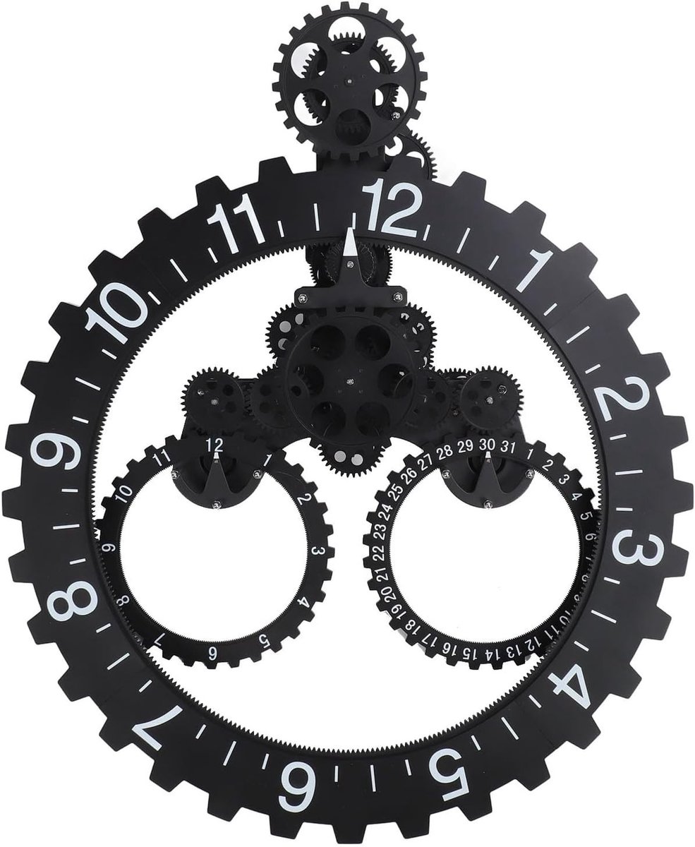 Retro Grote Wandklok met Mechanische Tandwielen, Europese Stijl, Enkelzijdige Wijzer en Digitale Weergave, Perfect voor Interieurdecoratie