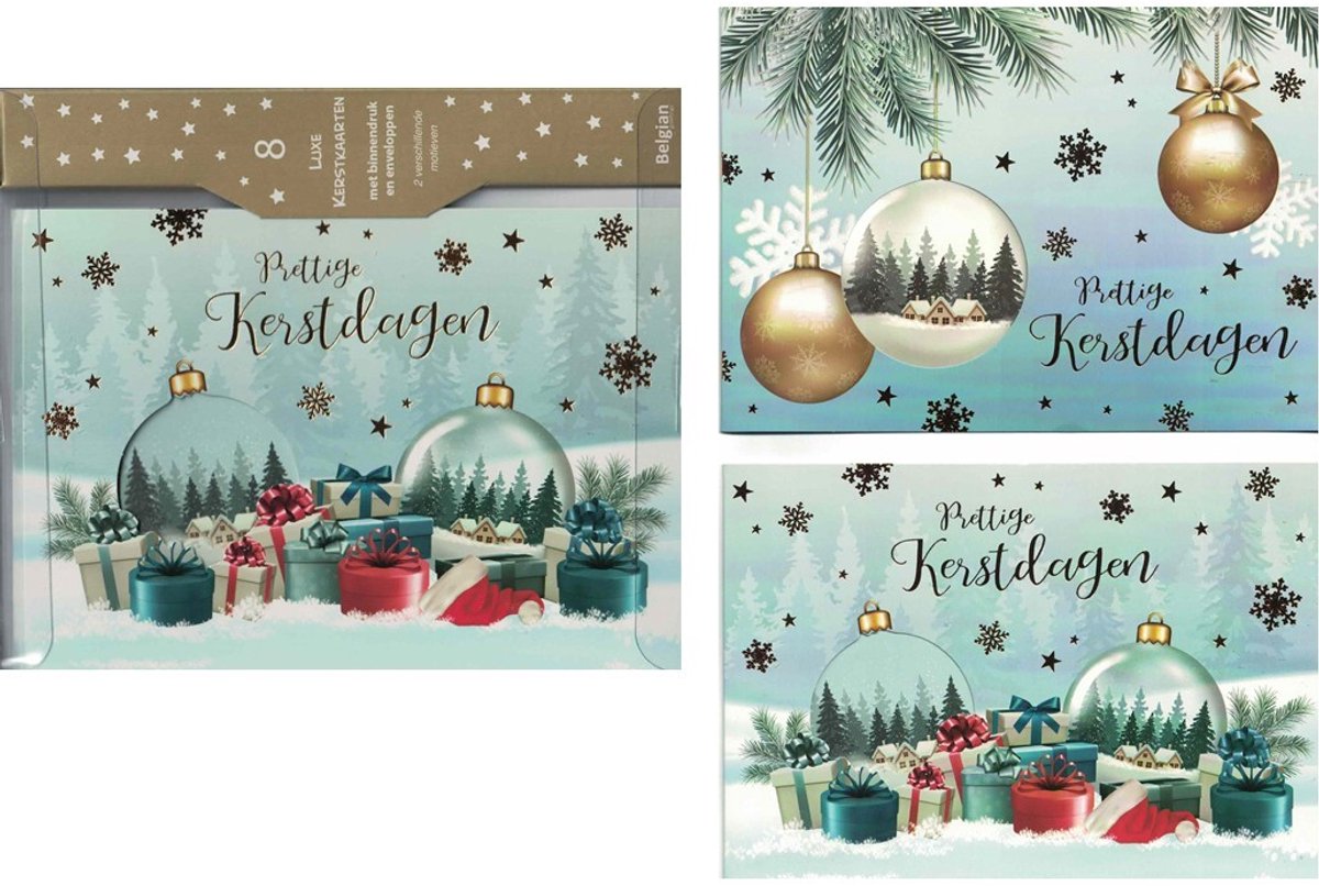Wenskaarten - kerstkaart - set van 8 - 8 luxe kerstkaarten - 2 x 4 luxe kerstkaarten met envelop