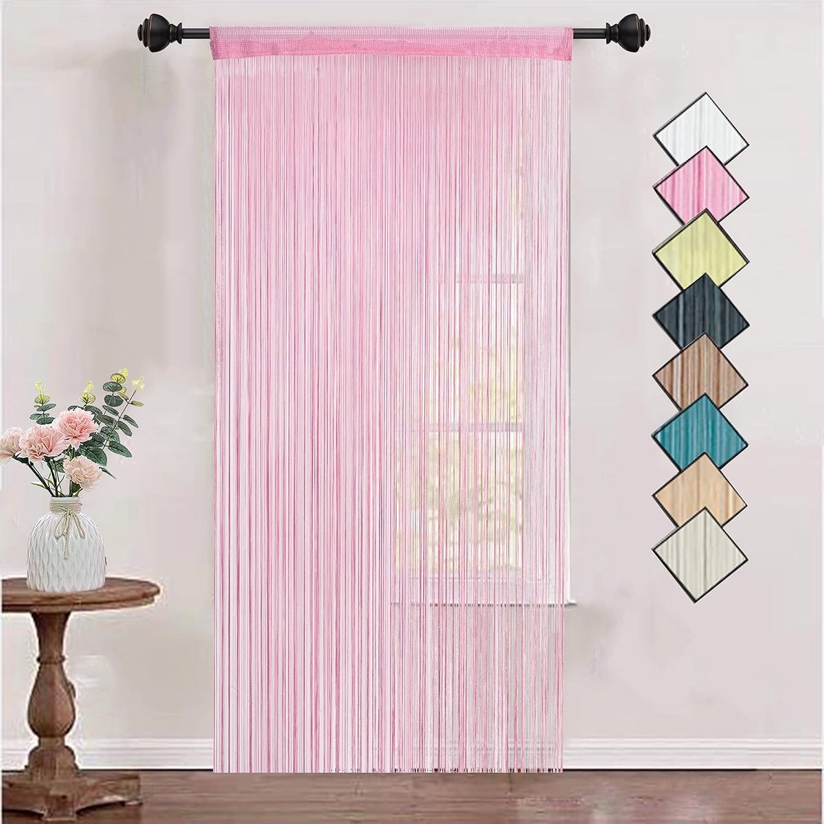 Vliegengordijn kralen - Roze - 90 x 200 cm - Polyester Draadgordijn met Franje - Decoratief voor Feest en Thuis
