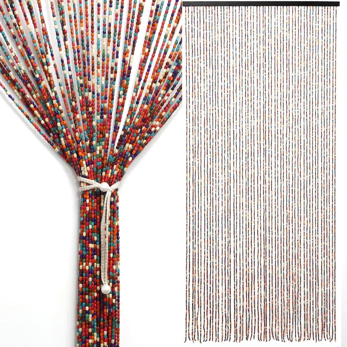 Vliegengordijn kralen - Regenboog - 90 x 190 cm - Handgemaakt Houten Deurgordijn - Voor Balkondeuren en Ramen