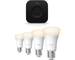 Philips Hue Starterspakket - E27 - met 4 Standaard lampen - Warmwit Licht - Incl. Hue Bridge Pro -…