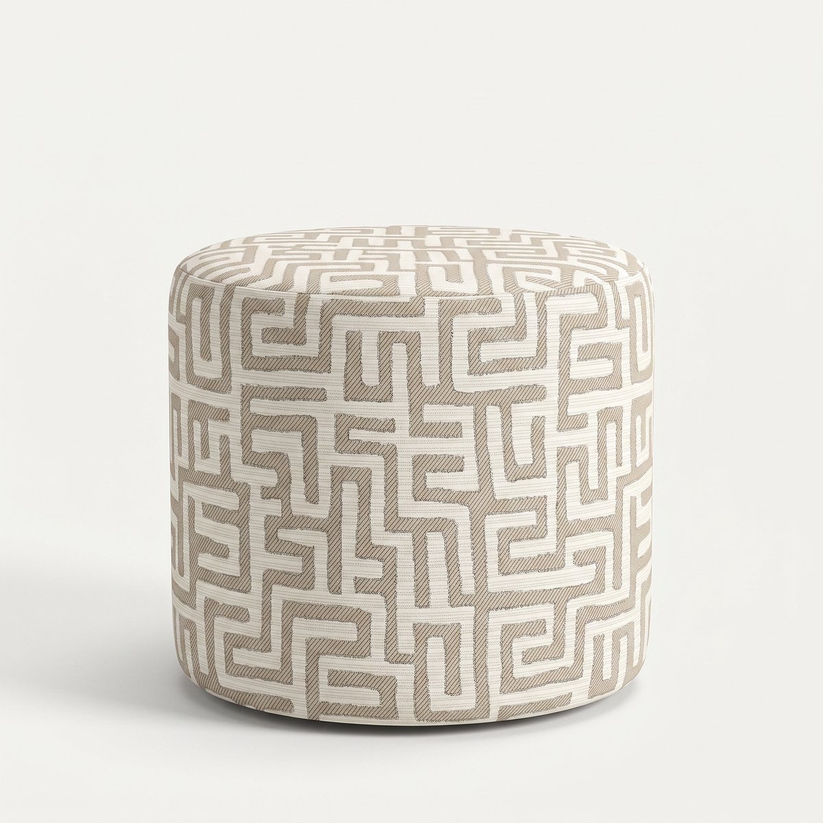 Mörgenn Poef Maze Lin Beige - Ronde Poef en Voetenbank - Jacquard Labyrint - 50x50x50 cm