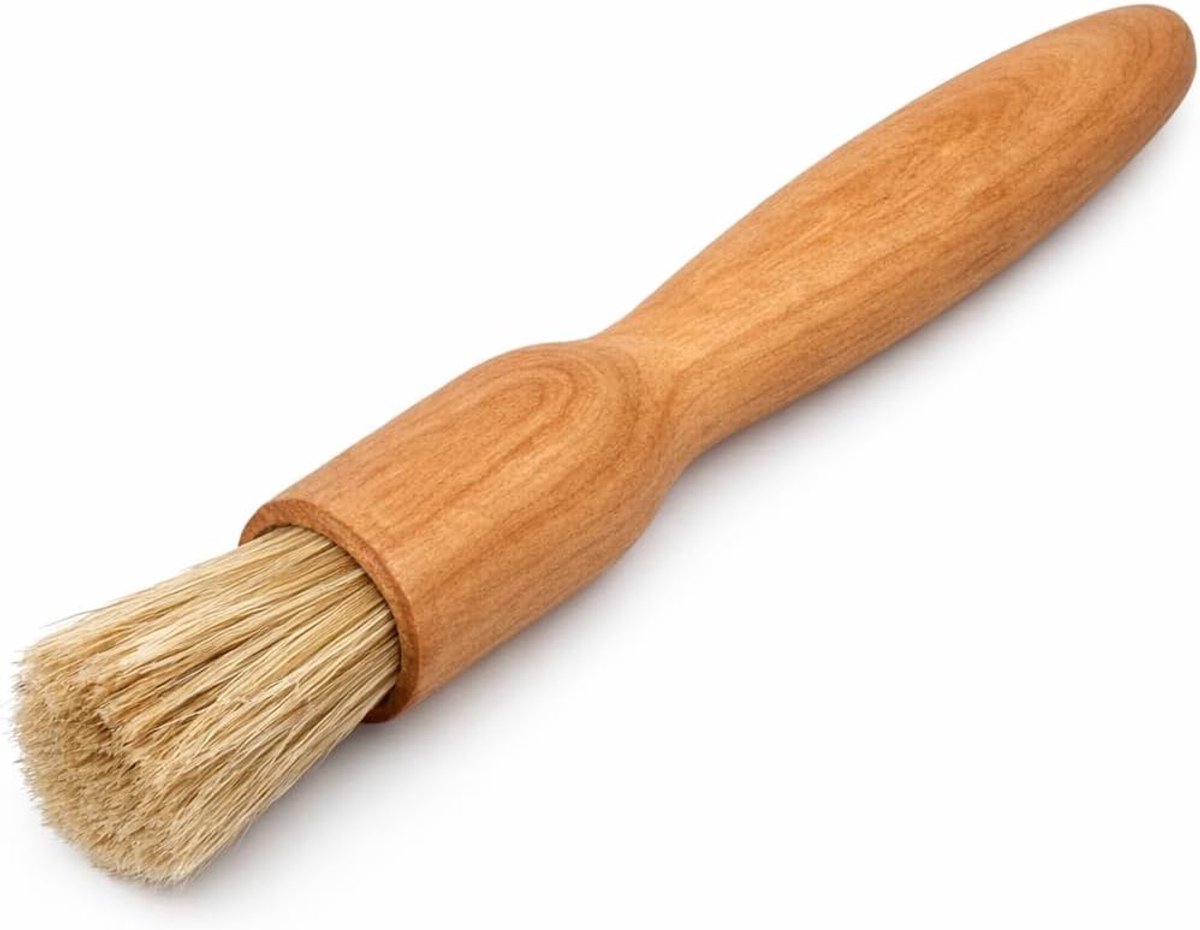 Huishoudkwast met natuurlijke borstelharen van kersenhout - rond - geolied - breedte: 2 - 5 cm - lengte: 18 cm - bakkwast
