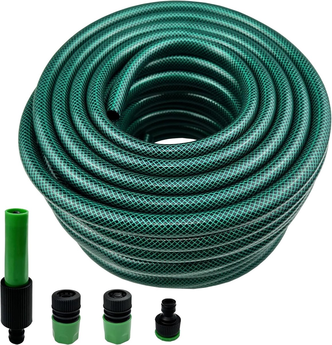 Tuinslang 30 meter - Groen - 12,5 mm Binnendiameter - Versterkte PVC Tuinslang met Snelkoppeling - Voor Thuisgebruik