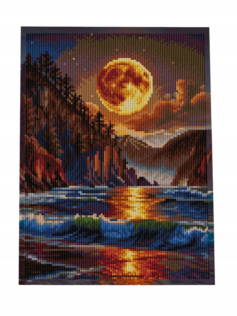 Diamond Painting 30x40cm: Bergen, Maan, Zee, Avond