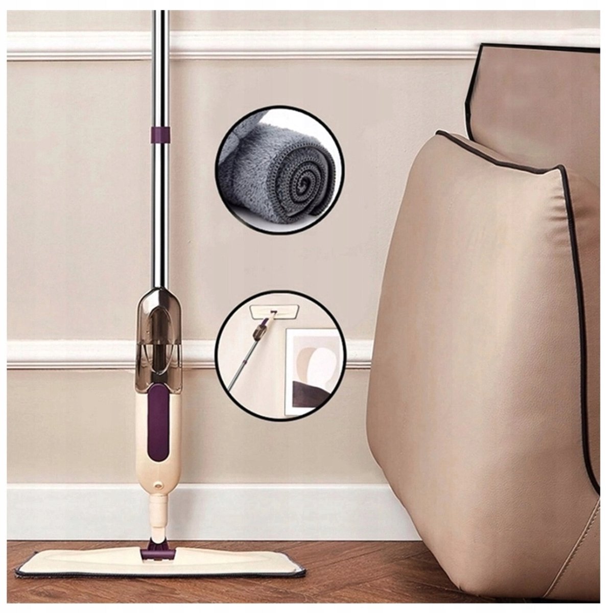 Merkloze Mop met Sprayfunctie - 125 cm - 400 ml Tank