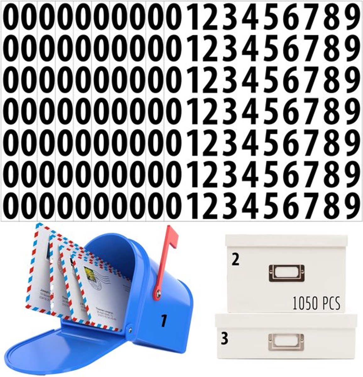 Nummerstickers 1050pcs - Waterdicht - Zelfklevend - Zwart - 1 Inch - 15 Vellen - Labelstickers