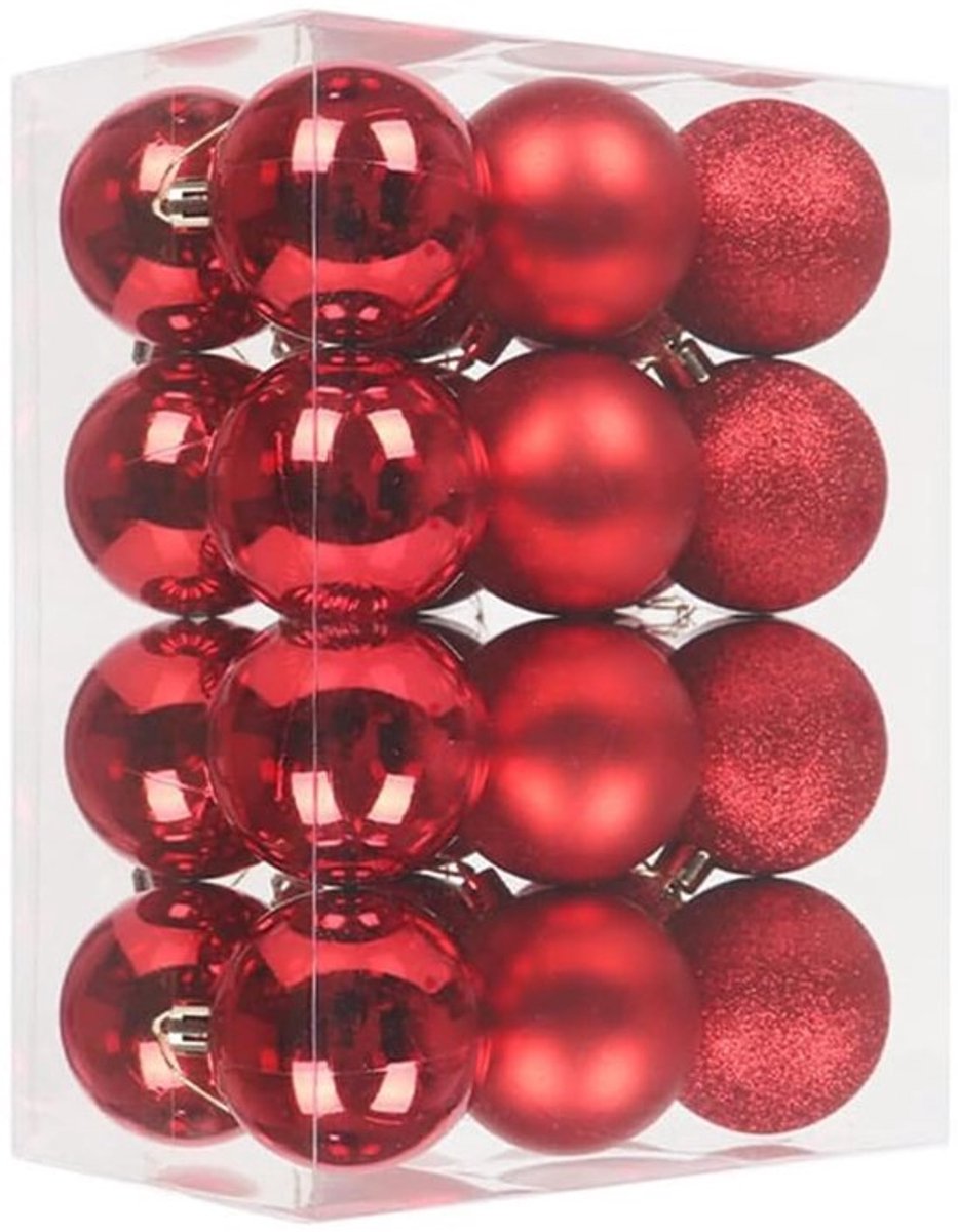 24-Delige Set Kerstballen Rood - 3 cm Onbreekbare Kerstversiering