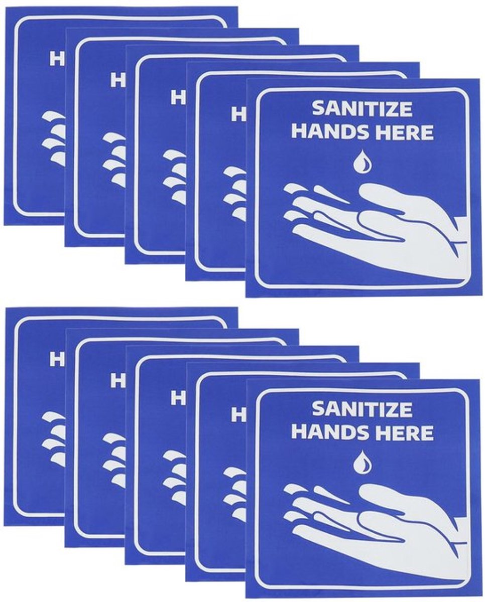 Handen Hier Borden - 10 Stuks - Zelfklevende Stickers - Waterdicht Vinyl - Krasbestendig - Compact 6x6 Inch - Duidelijk Ontwerp - Hygiëne Stickers