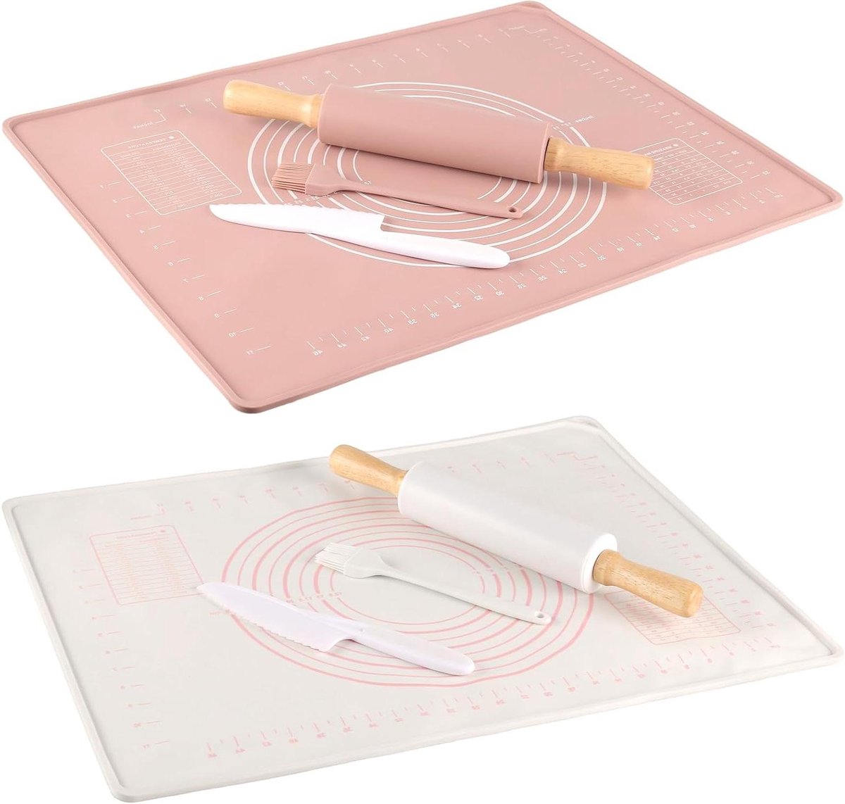 Deegroller Set - Bakset Bakgereedschap - Bakken Koekjes Maken - Antiaanbak Oppervlak - 375 cm 60x30 cm - Wit Roze