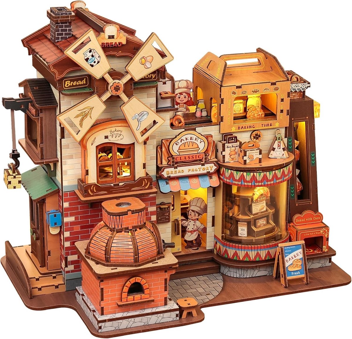 Roterende muziekdoos - Hout - Miniatuur bakkerij 3D puzzel - Decoratie en cadeau voor volwassenen