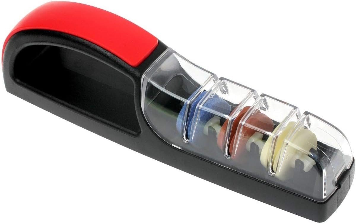 Rollende messenslijper - Zwart/rood - Universele slijper met keramische schijven - Voor scherpe messen