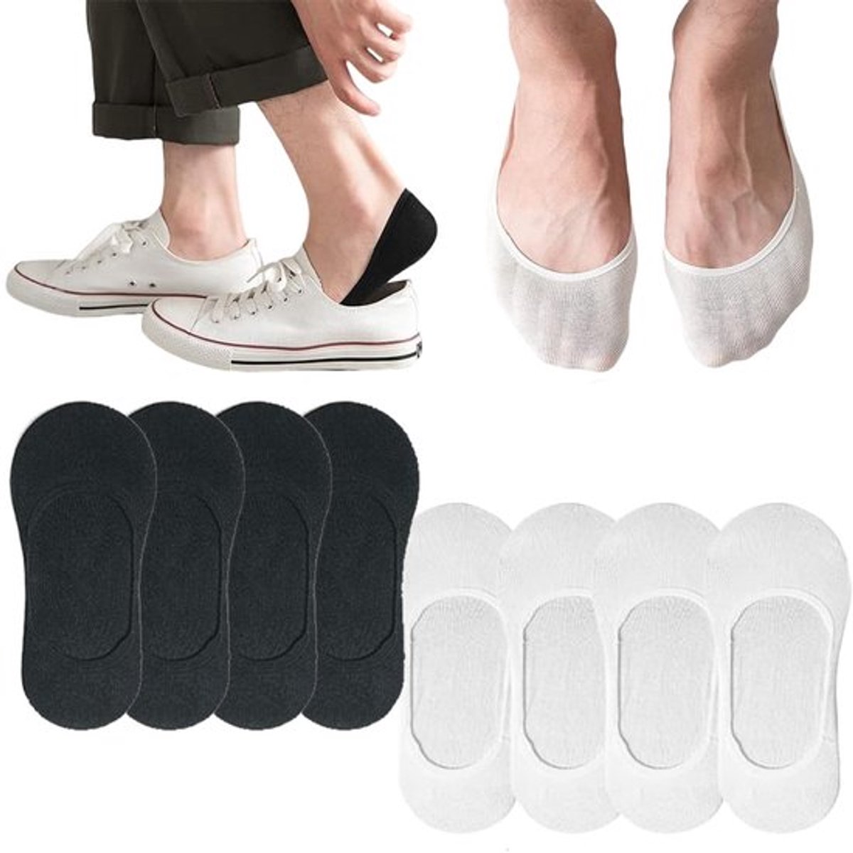 Enkelsokken Ademend - Onzichtbare Sneakersokken - Antislip Sokken - Korte Sokken - Ballerinasokken - 8 Paar - No-show Sokken