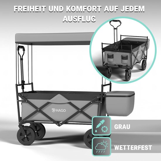 Opvouwbare bolderkar - Outdoor wagen - Familie uitstapjes - Met zonnedak - 80 kg draaglast - Grijs van Opvouwbare Bolderkar — afbeelding 4