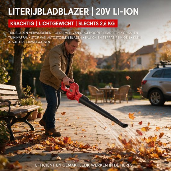 Accu Bladblazer 20V - Blazer - Luchtsnelheid 130 km/u - 2 Snelheden - Rood - Incl. 2.0Ah accu — afbeelding 5