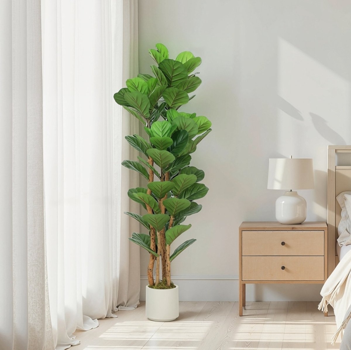 MIVRAY Kunstplant – 150 x 50 x 50 cm – Realistische Vioolbladplant – Kunststof En Hout – Groen – Voor Binnen Met Pot