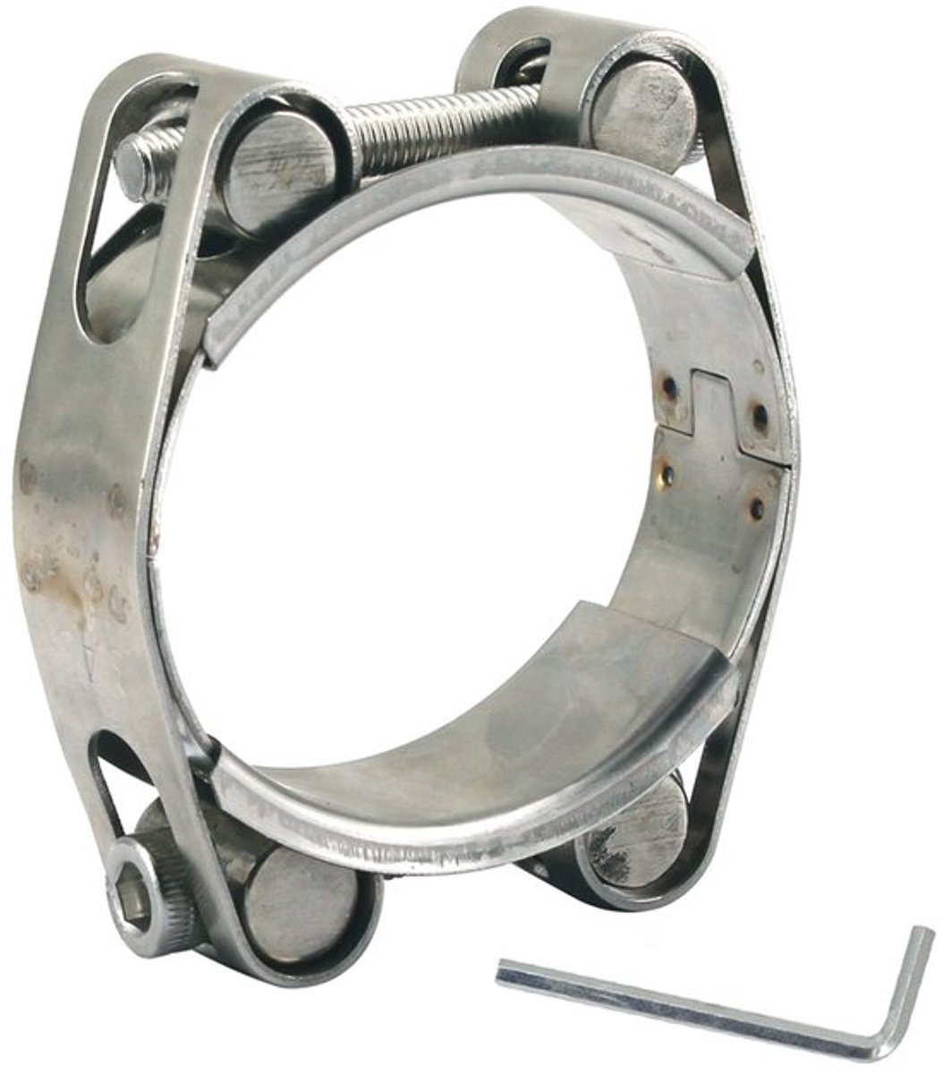 120-130 mm Heavy Duty T-bout slangklem 304 roestvrij staal dubbele kop dubbellaagse slangpijp klem buisklemmen bandbreedte 24 mm (1 stuks met sleutel)